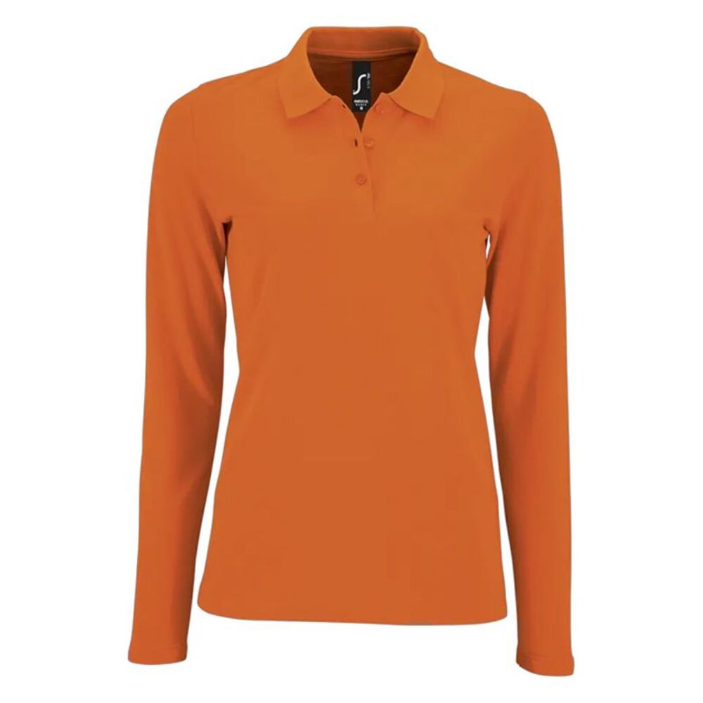 SOLS Womens/Ladies Perfect Pique Long-Sleeved Polo Shirt / Orange